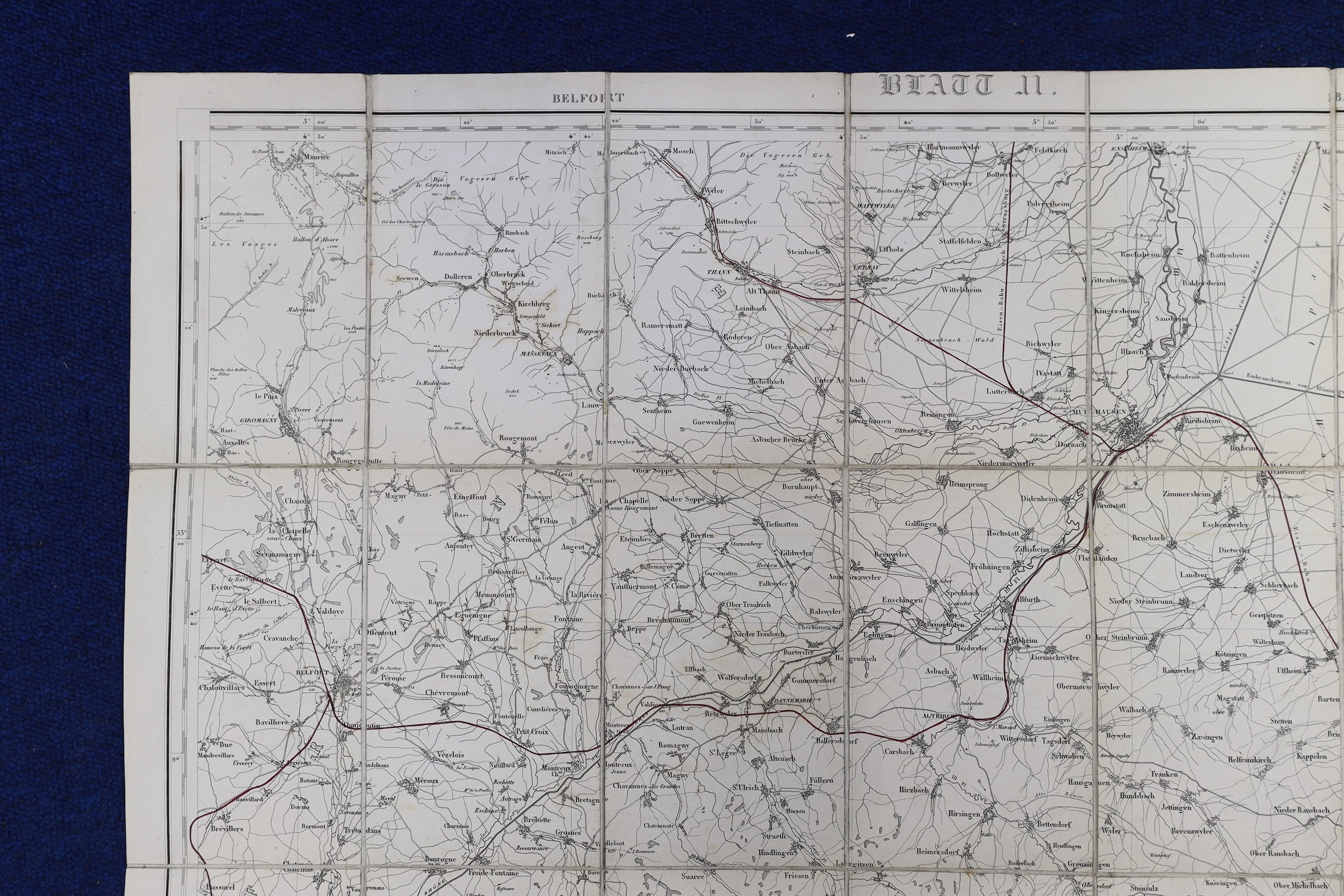 Wyld, James - Switzerland, 21 engraved linen backed folding maps, numbers 2-6, 8-13, 15, 18-25, dated 1846-1862, 56 x 78cms., in slip cases.